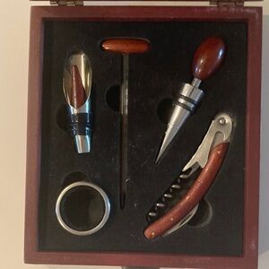 5 piece Wood Wine Tool SET in Elegant Wooden latch Box with Logo